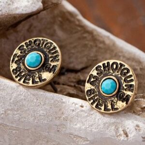 New faux Gold Shot Gun Shell Earrings Small Studs Country Western Cowgirl